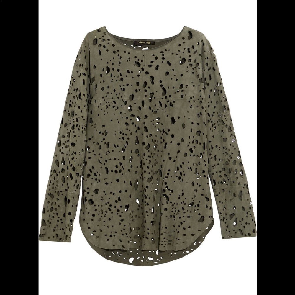 Roberto Cavalli Distressed Suede Top